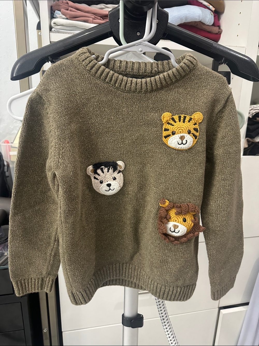 Next Olive Green Kids Sweater with Animal Patch Appliqués